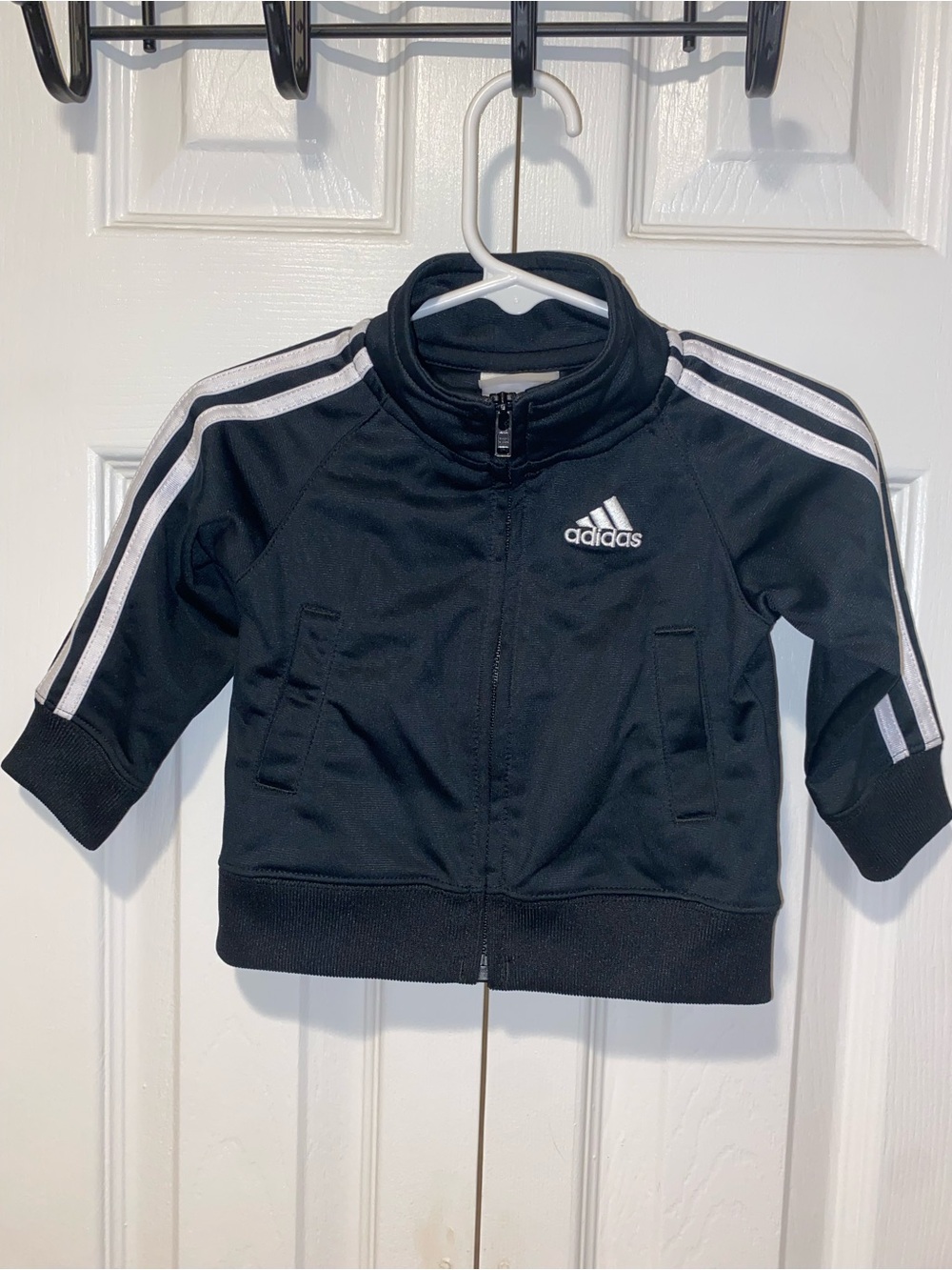 adidas Black Kids Track Jacket with White Stripes 6M